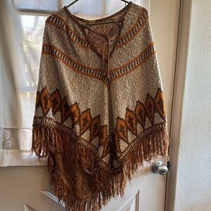 Vintage Knit Fringe Poncho